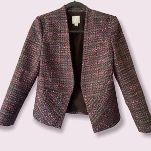 Halogen Magenta Gray Tweed Open Front Fitted Blazer Petite Small